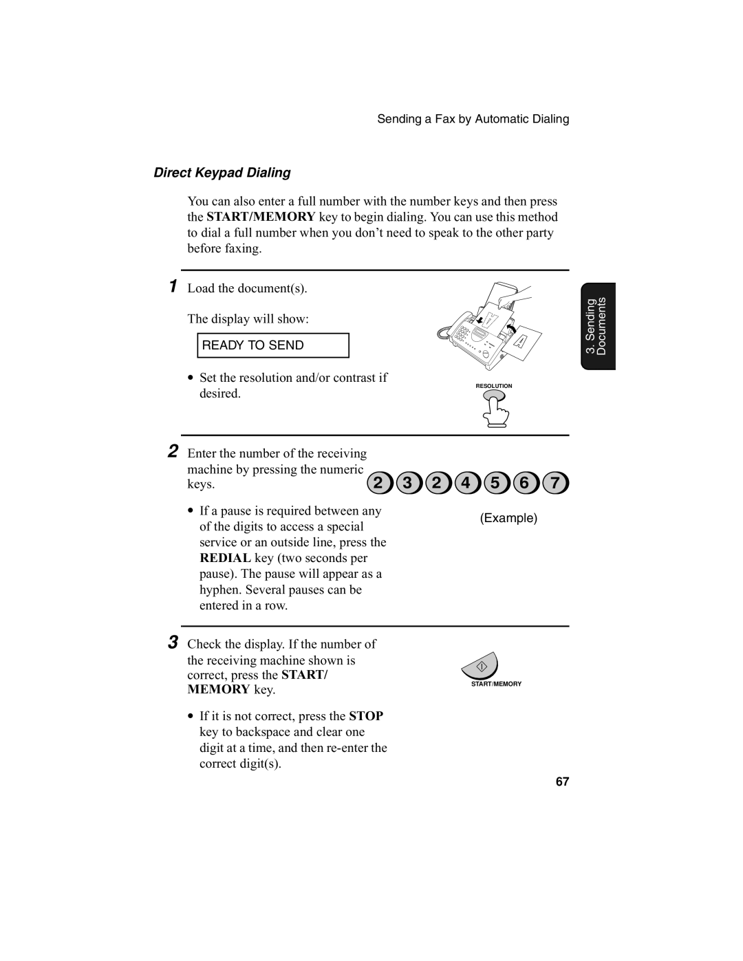 Sharp UX-340L operation manual Direct Keypad Dialing, Memory key 