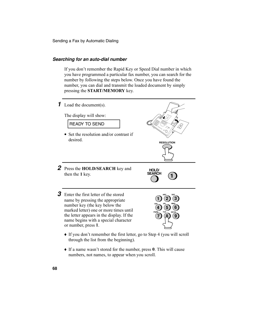 Sharp UX-340L operation manual Searching for an auto-dial number 