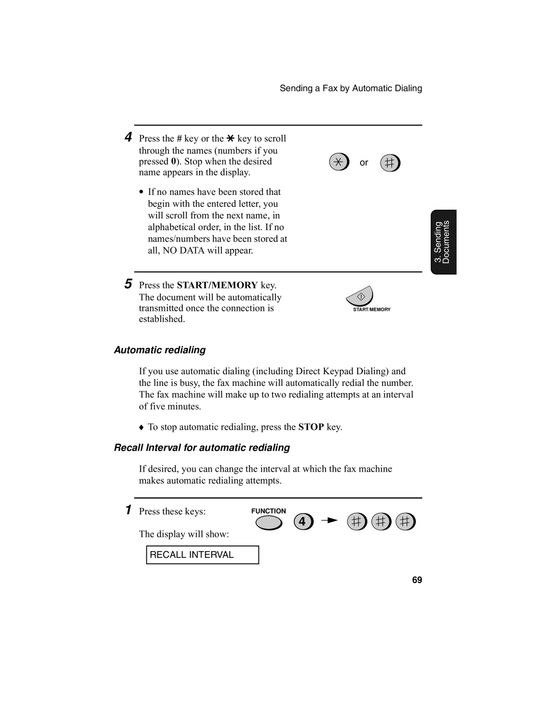 Sharp UX-340L operation manual Automatic redialing, Recall Interval for automatic redialing 