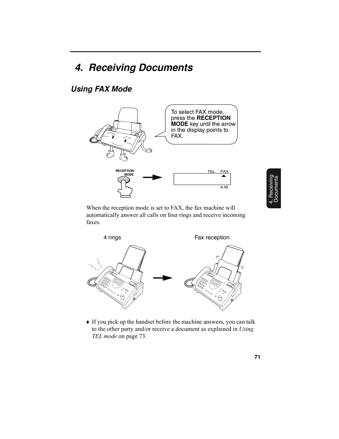 Sharp UX-340L operation manual Receiving Documents, Using FAX Mode 