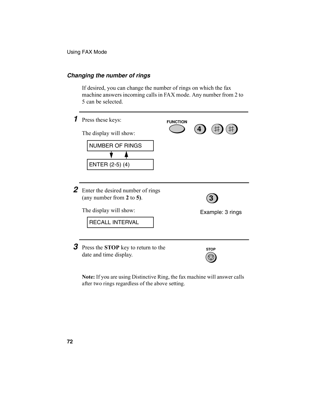 Sharp UX-340L operation manual Changing the number of rings, Press these keys 