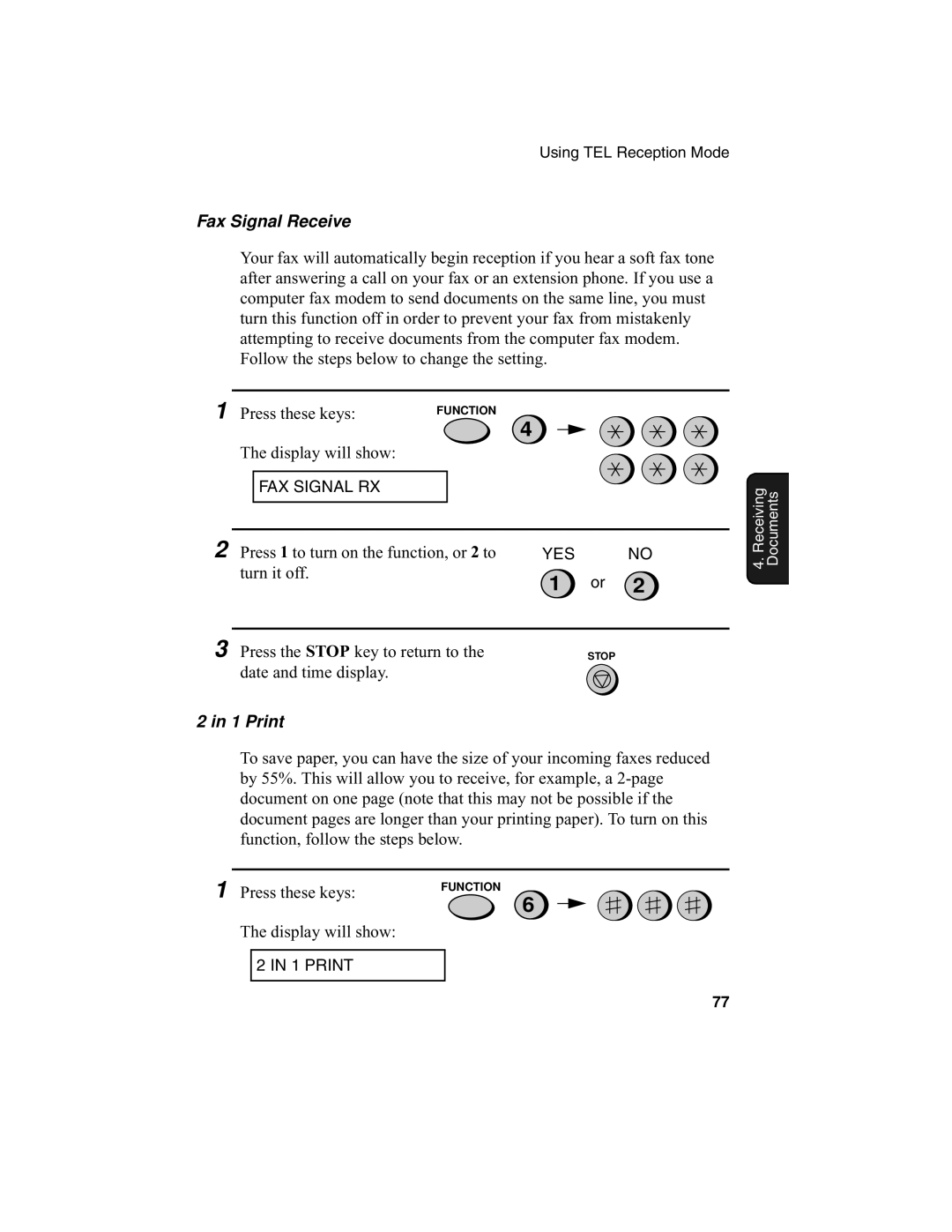 Sharp UX-340L operation manual Fax Signal Receive, Print 