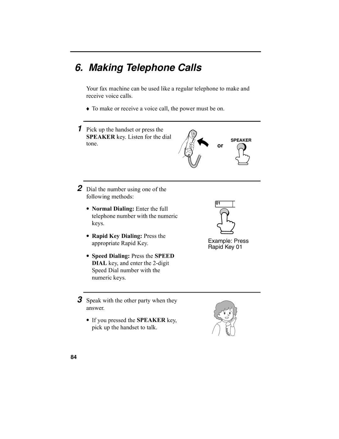 Sharp UX-340L operation manual Making Telephone Calls, Rapid Key Dialing Press 