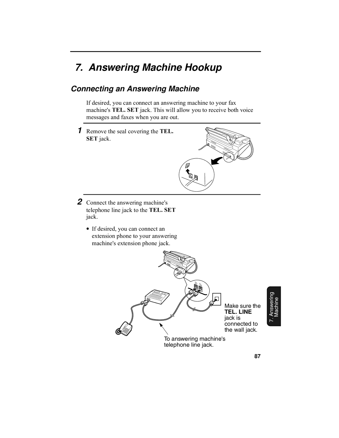 Sharp UX-340L operation manual Answering Machine Hookup, Connecting an Answering Machine 