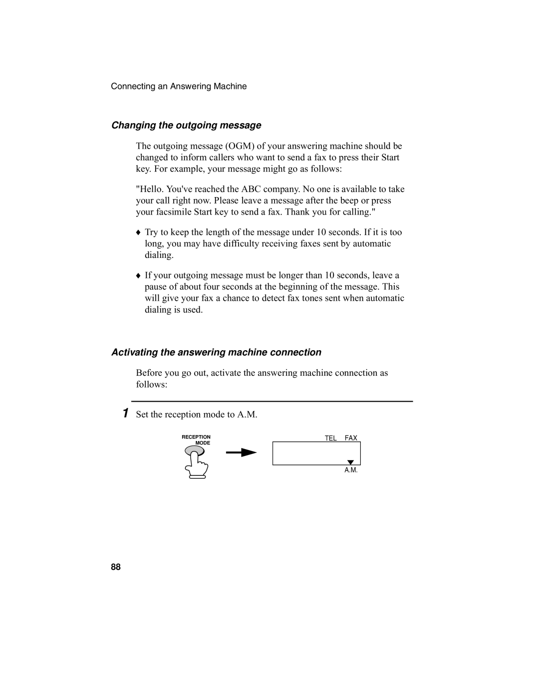 Sharp UX-340L operation manual Changing the outgoing message, Activating the answering machine connection 