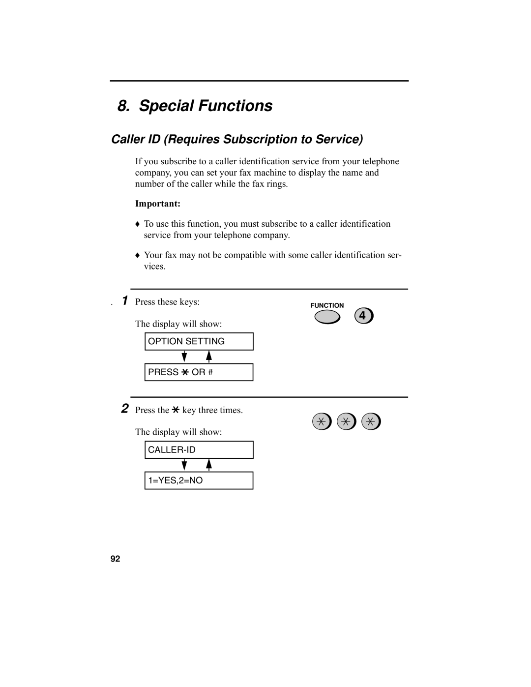 Sharp UX-340L operation manual Special Functions, Caller ID Requires Subscription to Service 