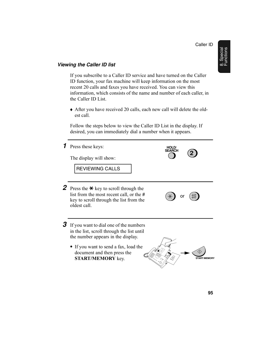 Sharp UX-340L operation manual Viewing the Caller ID list, START/MEMORY key 