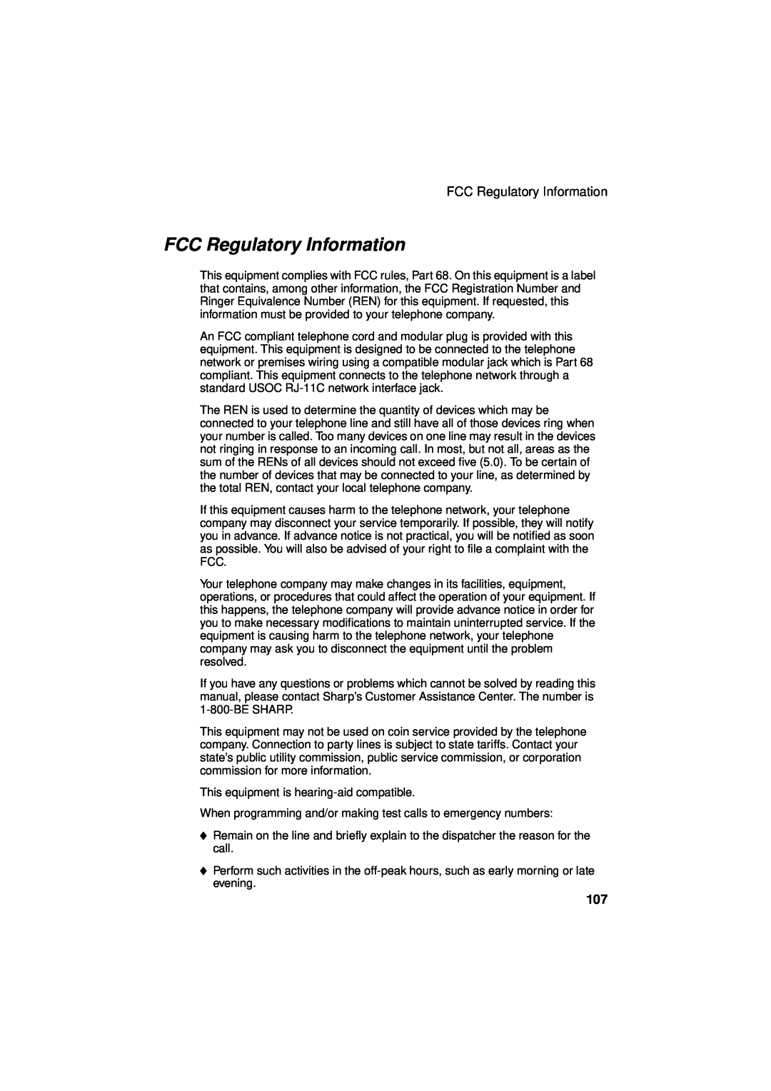 Sharp UX-340LM manual FCC Regulatory Information 
