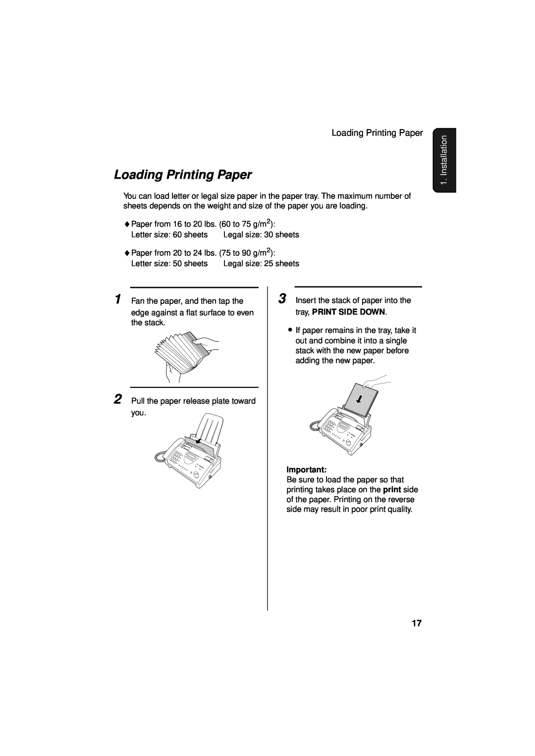 Sharp UX-340LM manual Loading Printing Paper, Installation 