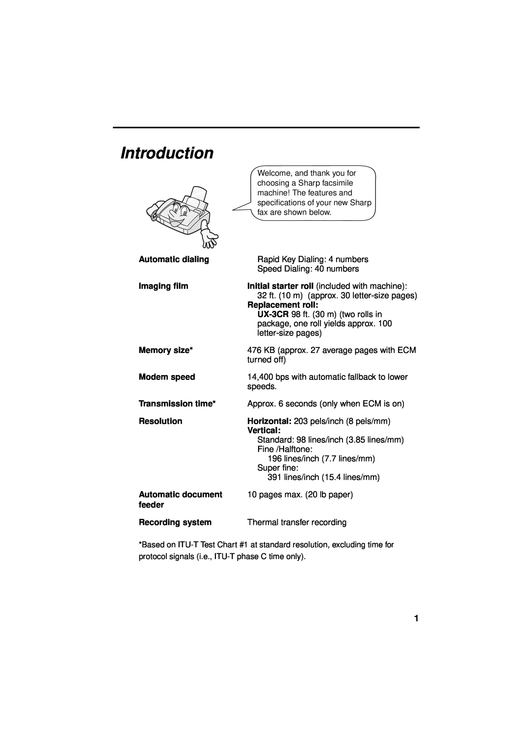 Sharp UX-340LM manual Introduction 