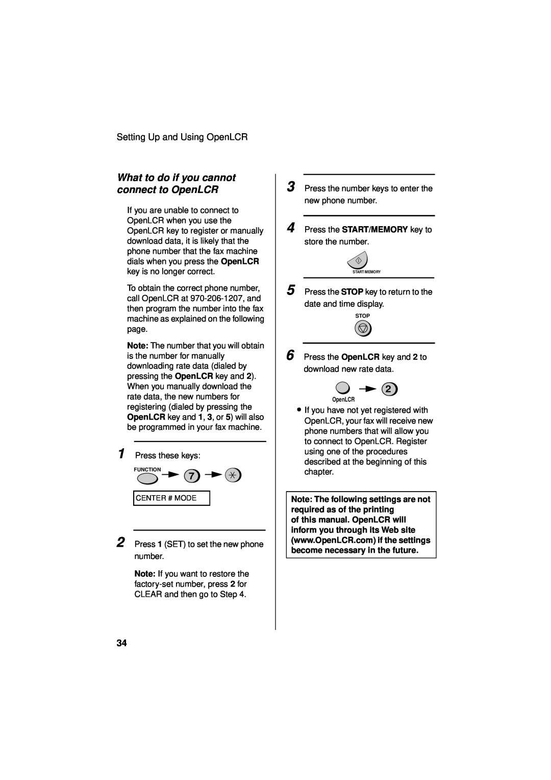 Sharp UX-340LM manual What to do if you cannot connect to OpenLCR 