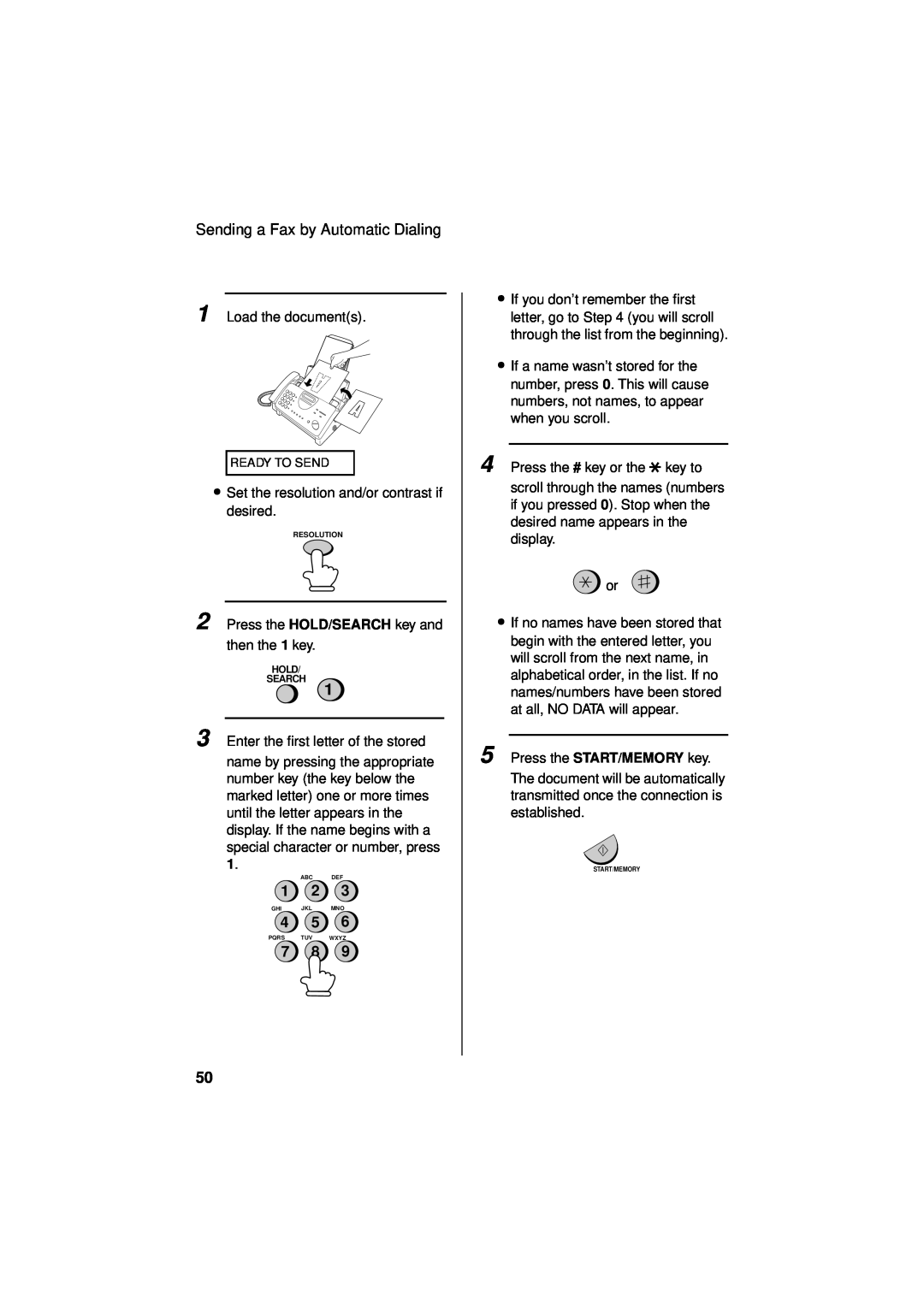 Sharp UX-340LM manual Sending a Fax by Automatic Dialing, Hold Search 