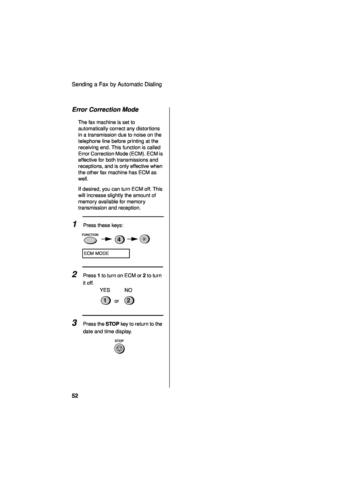 Sharp UX-340LM manual Error Correction Mode, 1 or, Ecm Mode 