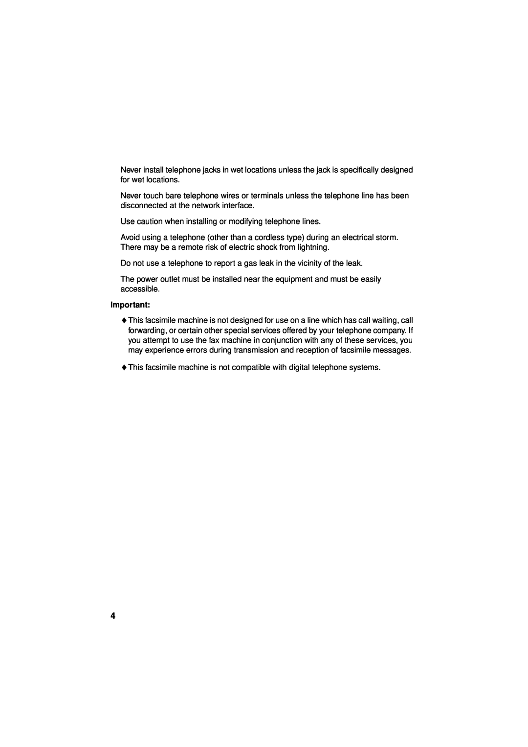 Sharp UX-340LM manual Use caution when installing or modifying telephone lines 