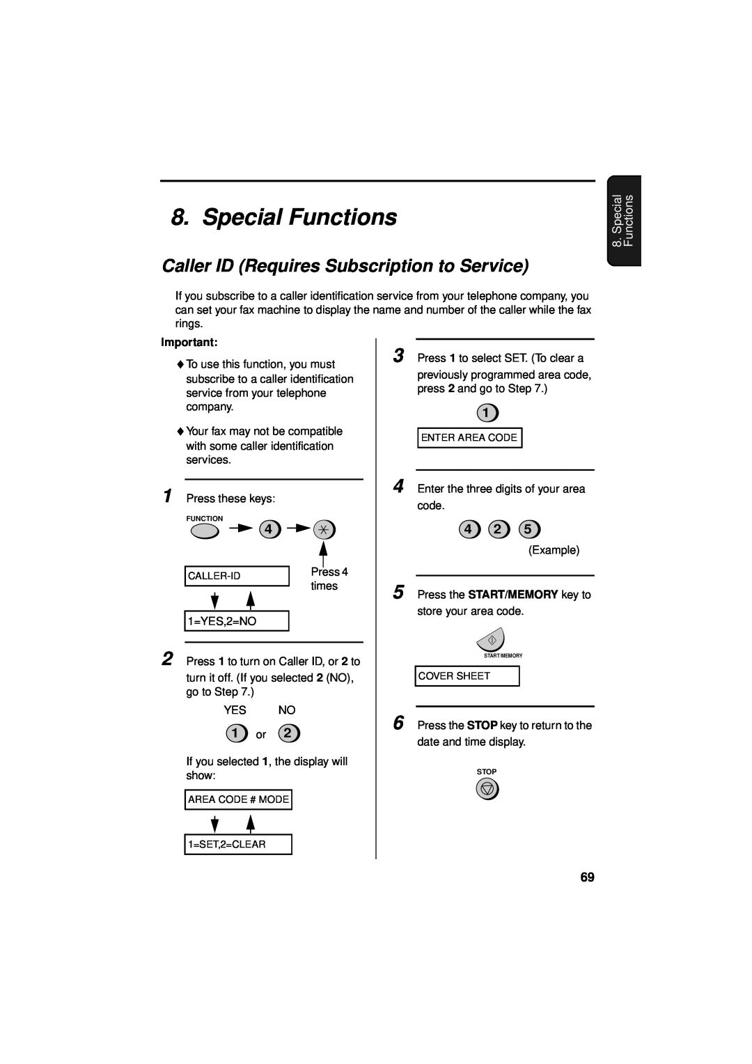 Sharp UX-340LM manual Special Functions, Caller ID Requires Subscription to Service, 1 or 