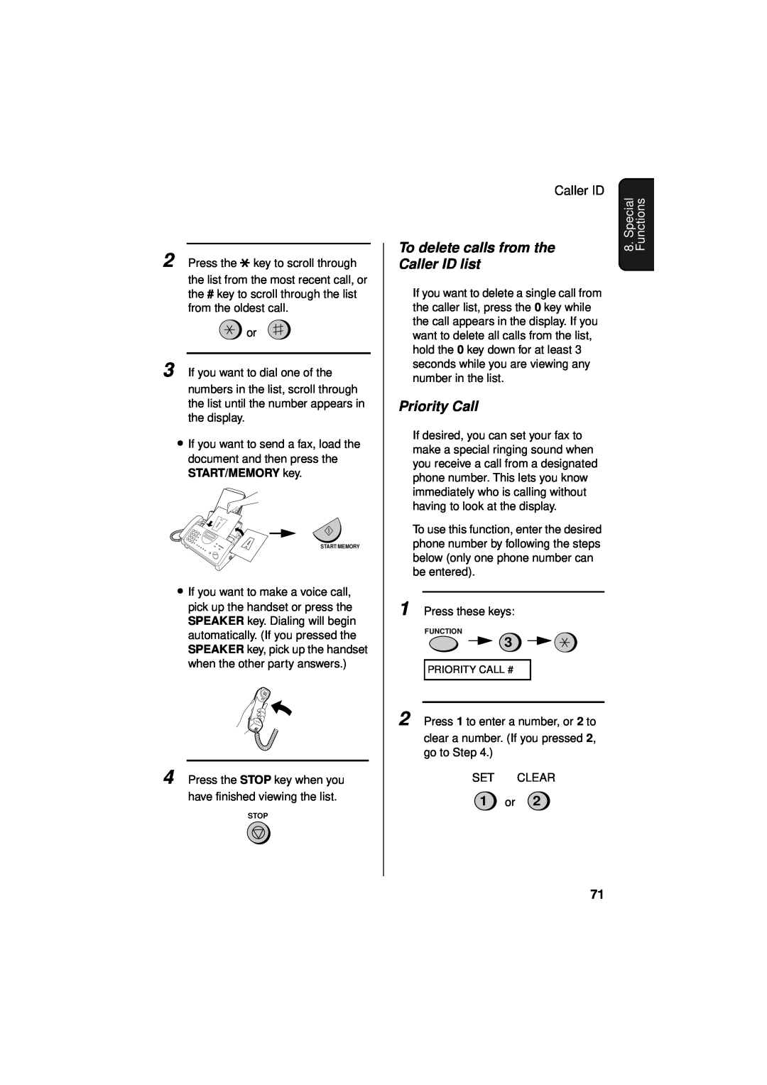 Sharp UX-340LM manual To delete calls from the Caller ID list, 1 or, Special Functions, Priority Call # 