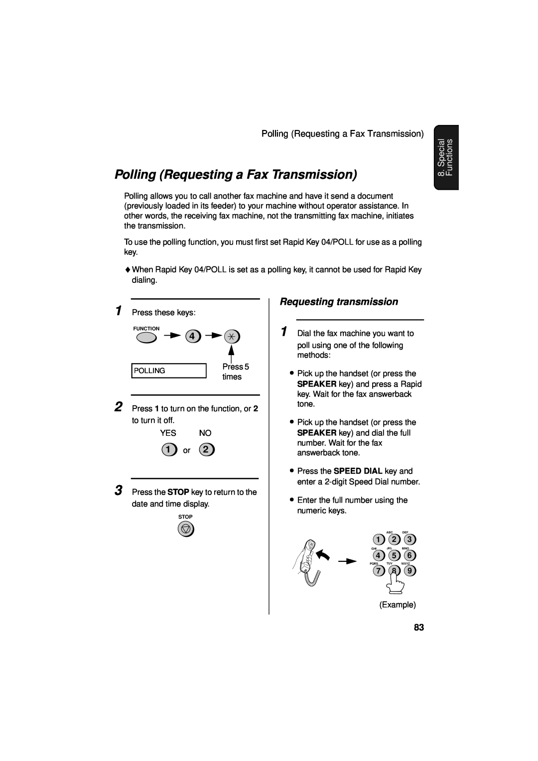 Sharp UX-340LM manual Polling Requesting a Fax Transmission, Requesting transmission, 1 or, Special Functions 
