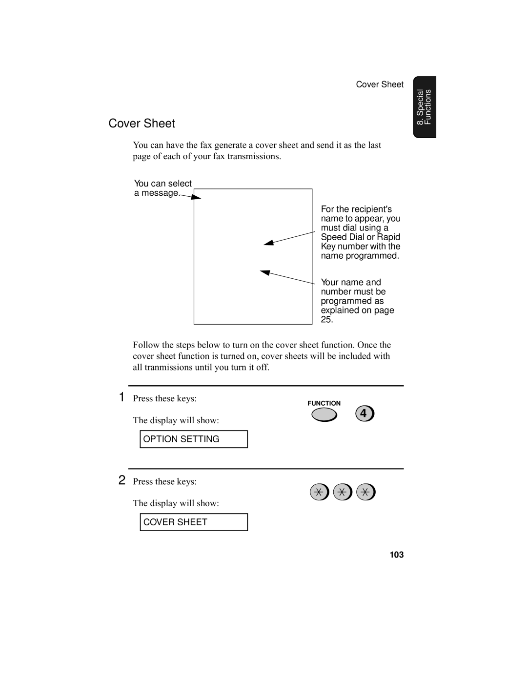 Sharp UX-355L operation manual Cover Sheet, You can select a message 