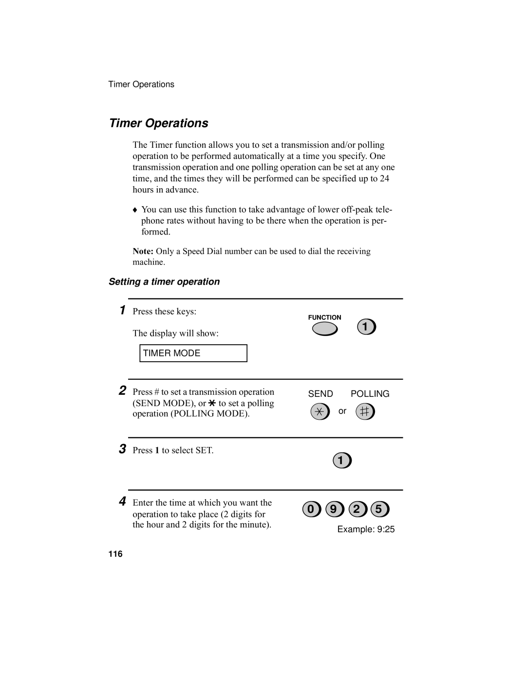 Sharp UX-355L operation manual Timer Operations, Setting a timer operation 