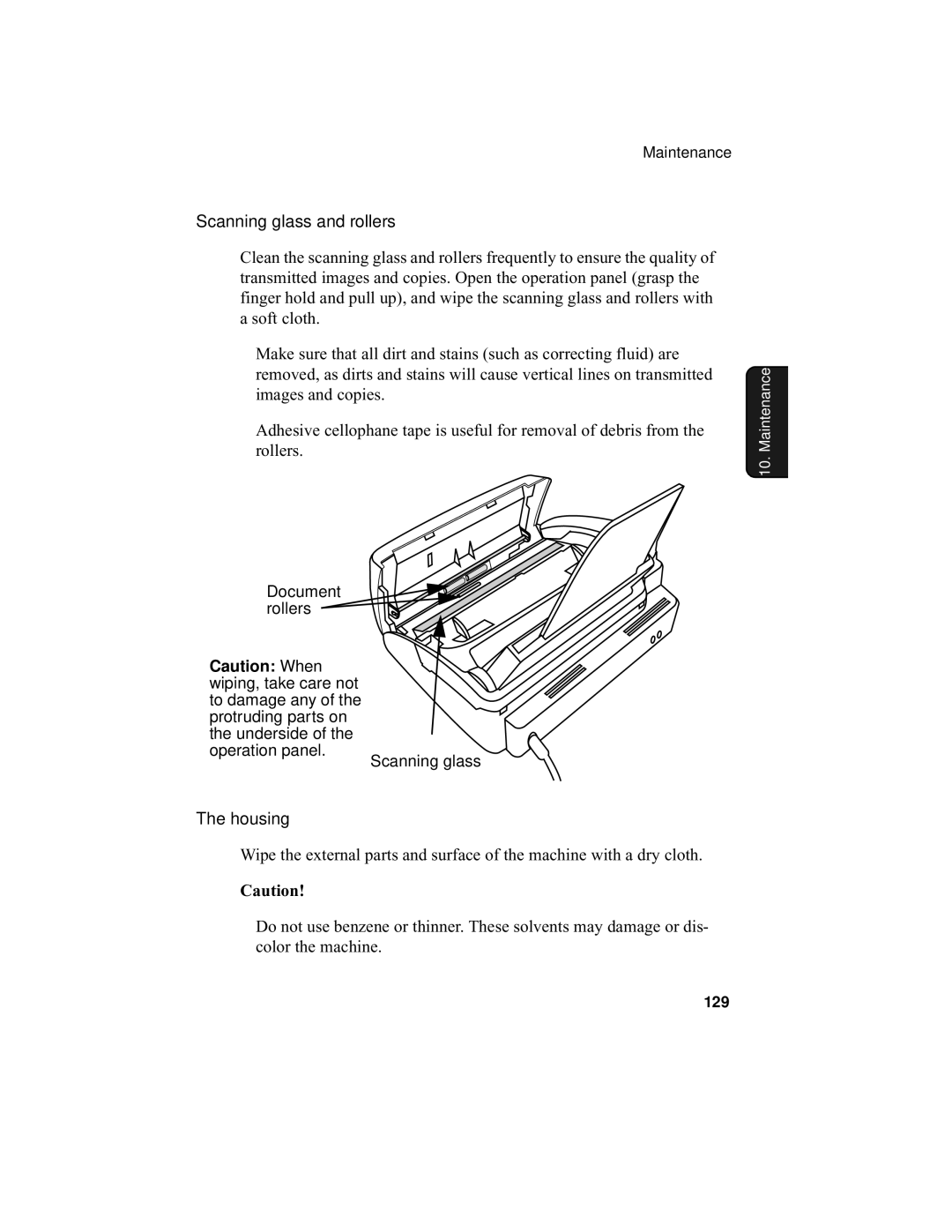 Sharp UX-355L operation manual Scanning glass and rollers, Housing 