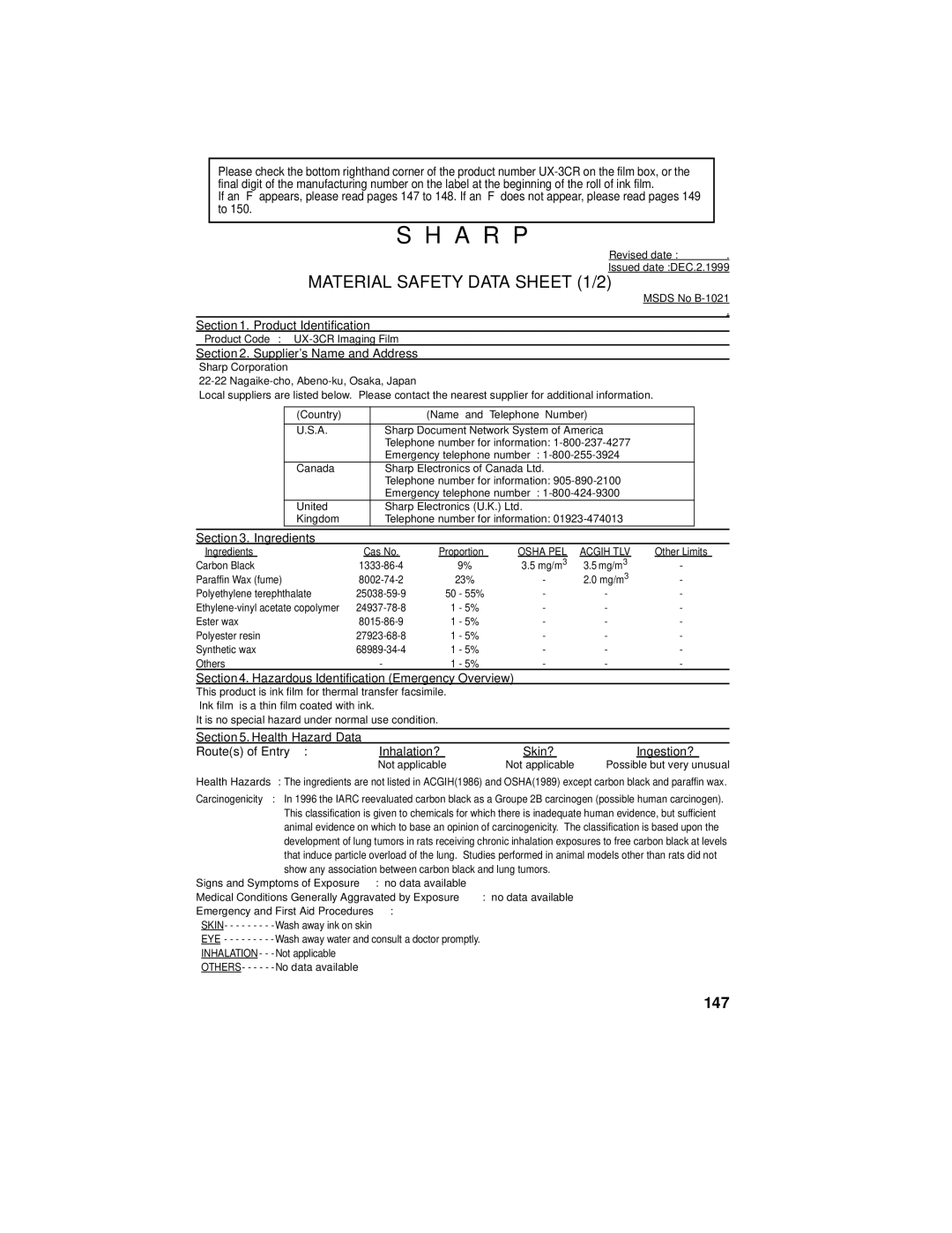 Sharp UX-355L operation manual A R P 