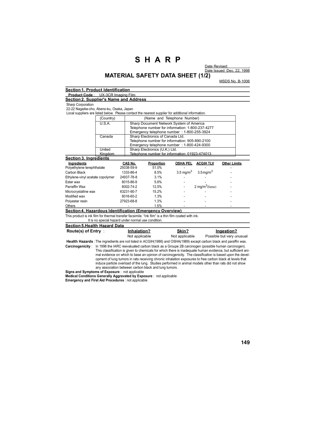 Sharp UX-355L operation manual 149 