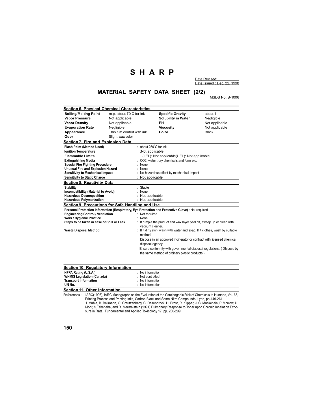 Sharp UX-355L operation manual 150 