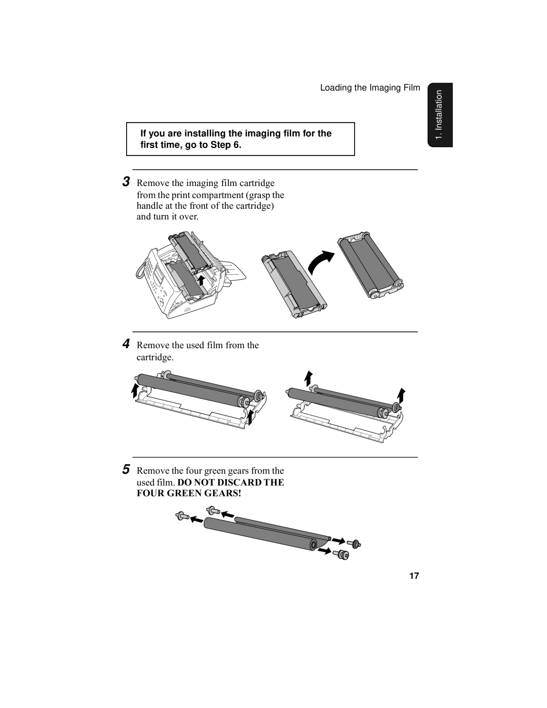 Sharp UX-355L operation manual Used film. do not Discard, Four Green Gears 