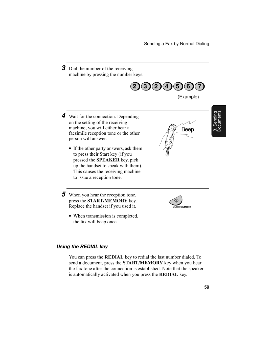 Sharp UX-355L operation manual Beep, Using the Redial key 