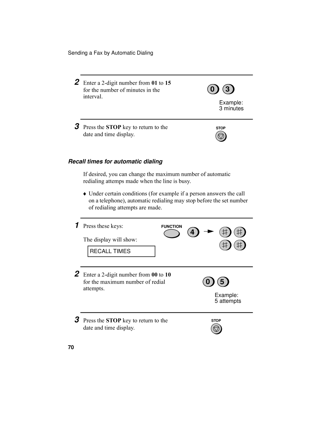 Sharp UX-355L operation manual Recall times for automatic dialing 