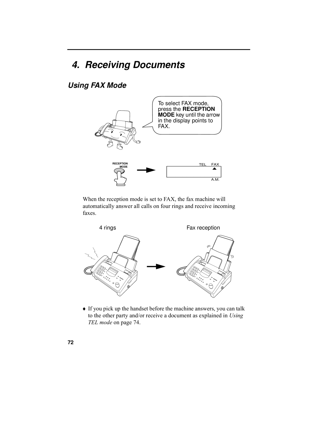 Sharp UX-355L operation manual Receiving Documents, Using FAX Mode 