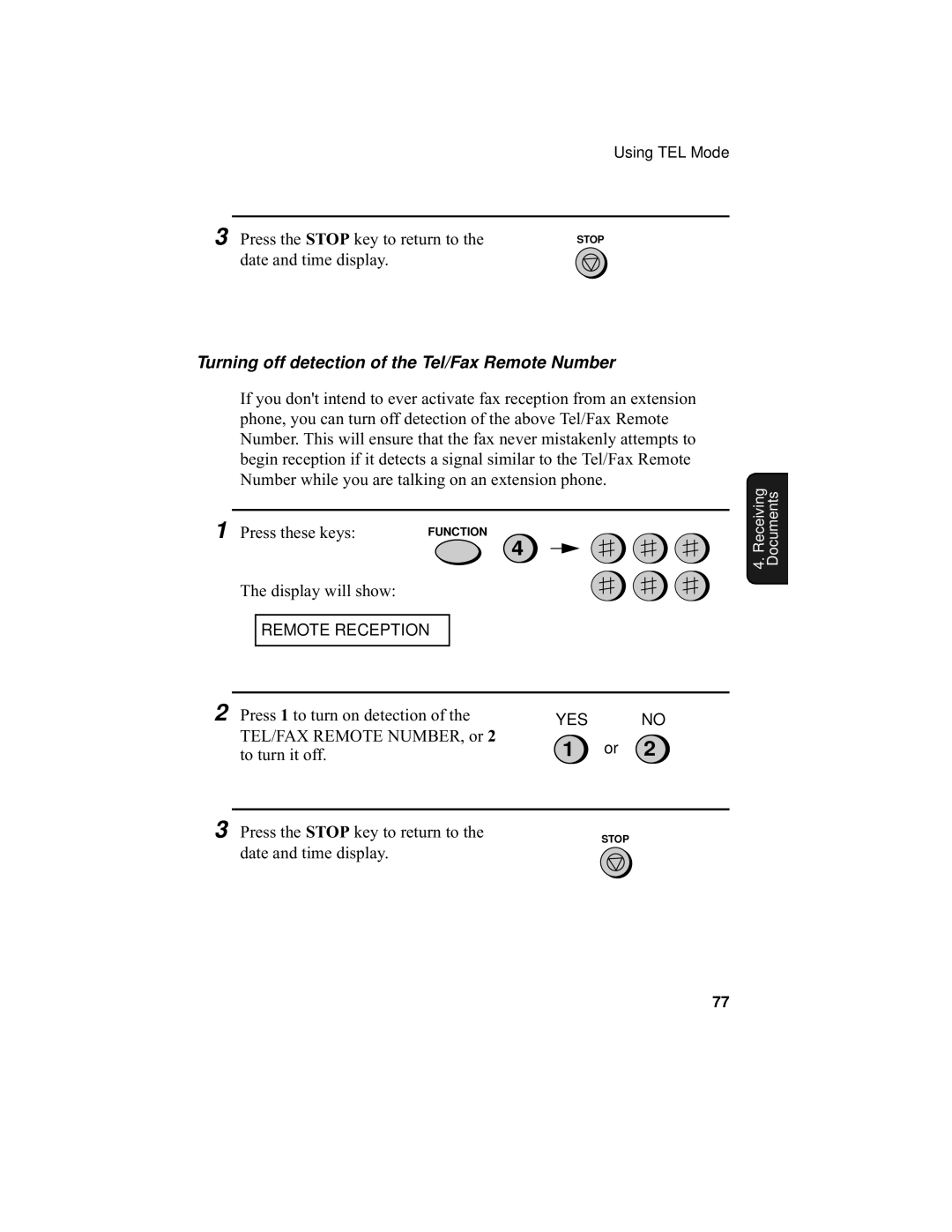 Sharp UX-355L operation manual Turning off detection of the Tel/Fax Remote Number 