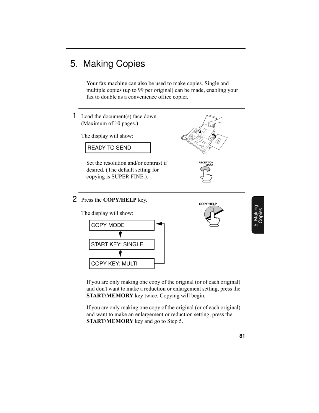 Sharp UX-355L operation manual Making Copies 