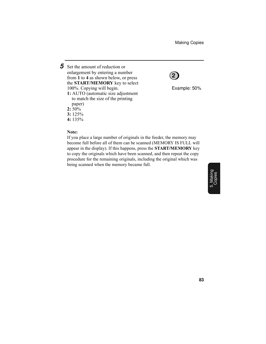 Sharp UX-355L operation manual Example 50% 