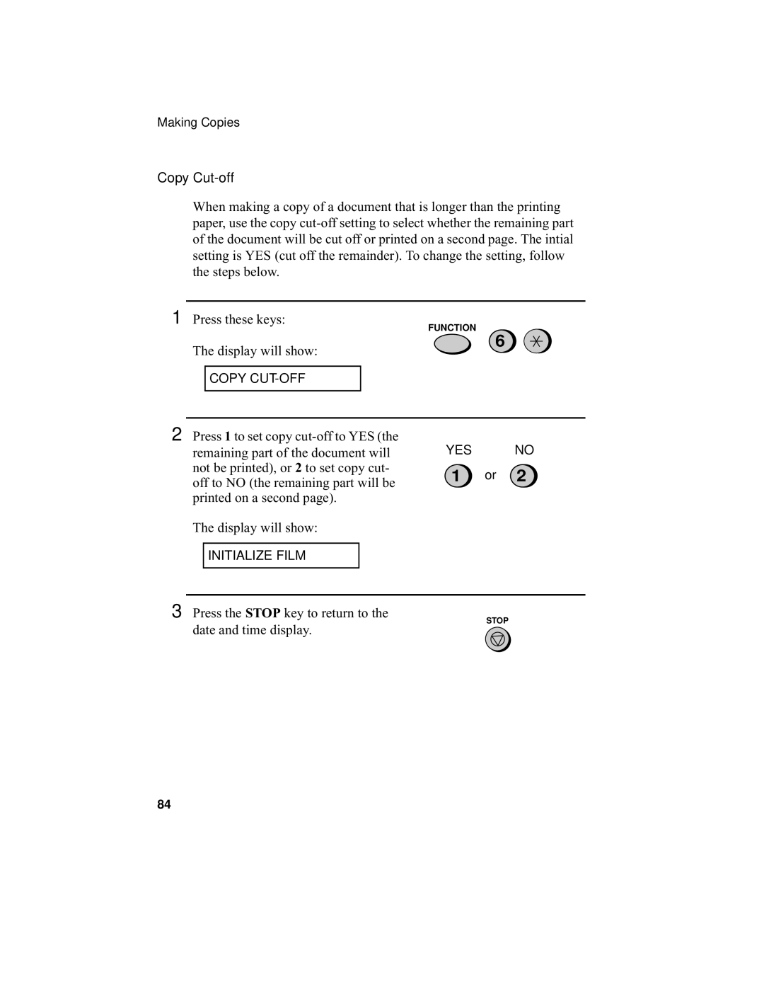 Sharp UX-355L operation manual Copy Cut-off 