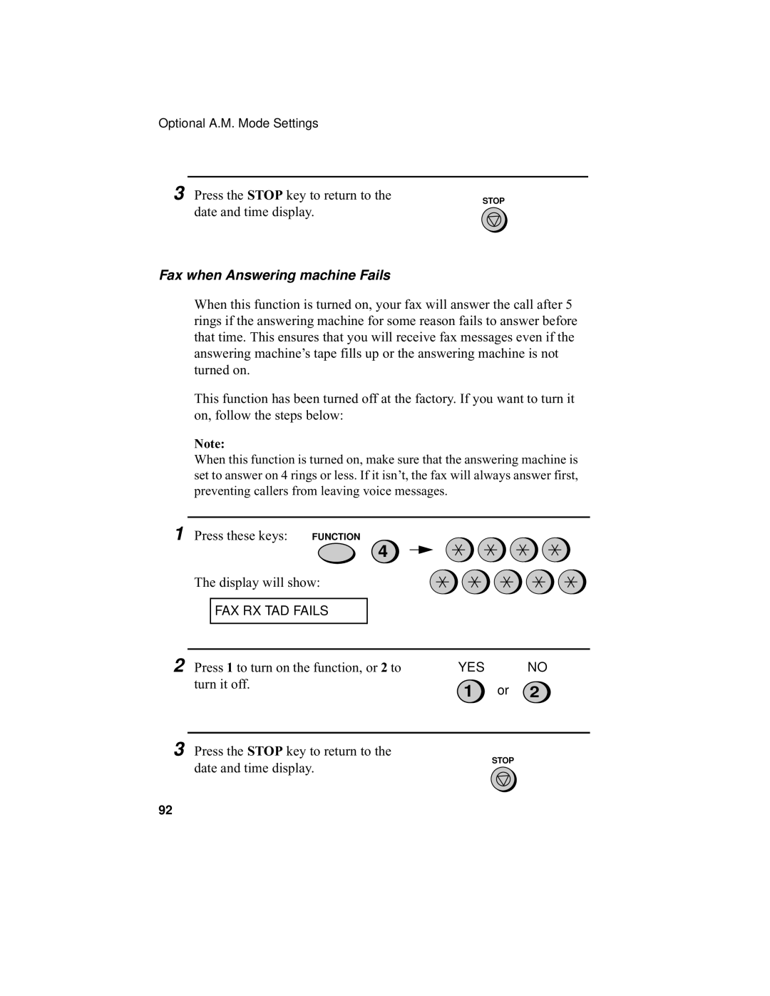 Sharp UX-355L operation manual Fax when Answering machine Fails 