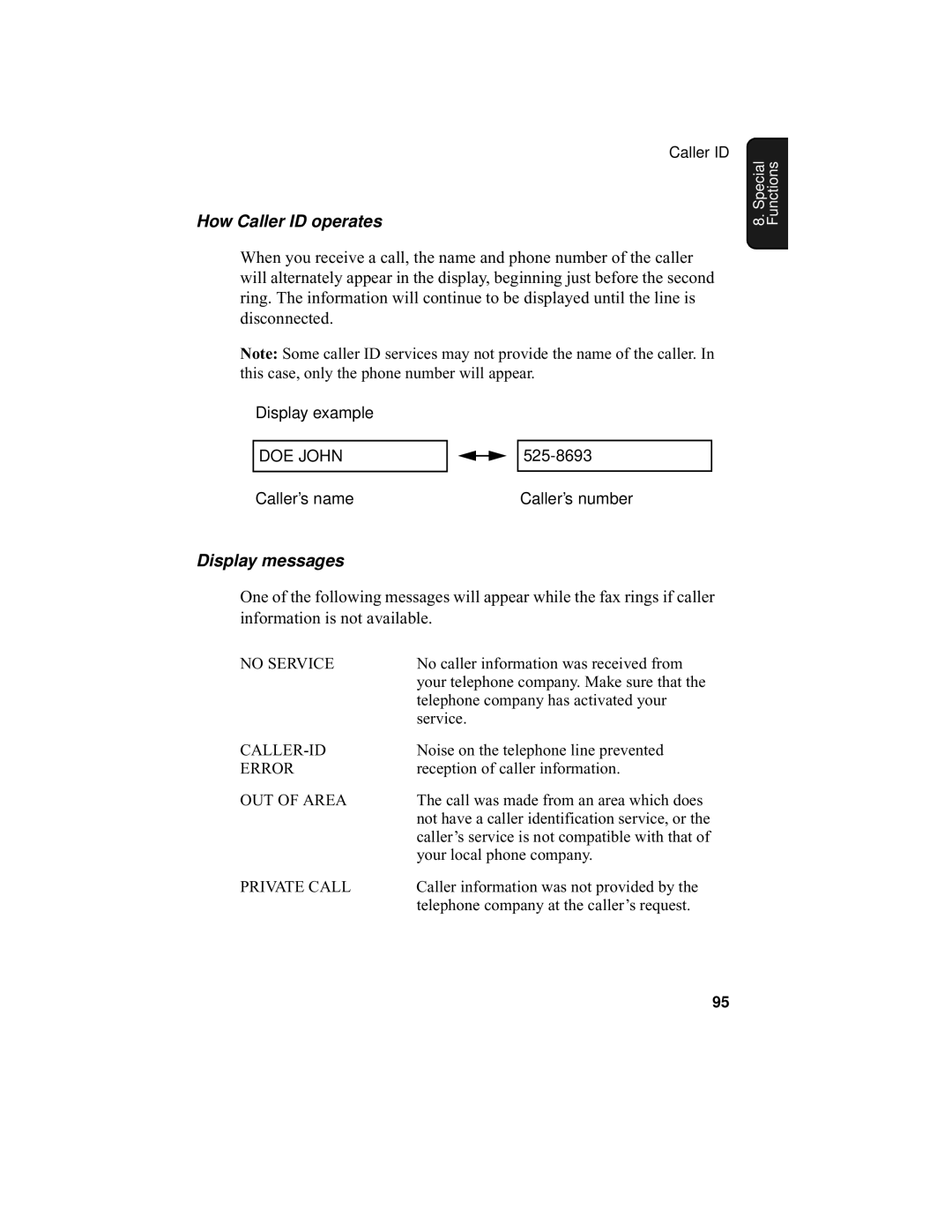 Sharp UX-355L operation manual How Caller ID operates, Display messages 