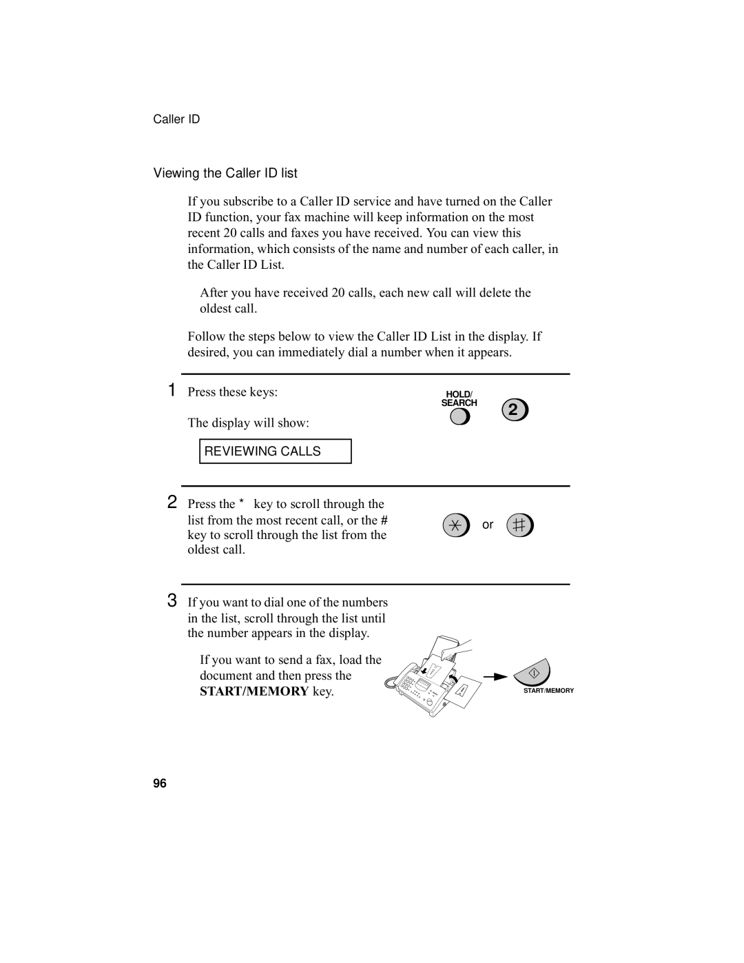 Sharp UX-355L operation manual Viewing the Caller ID list, START/MEMORY key 