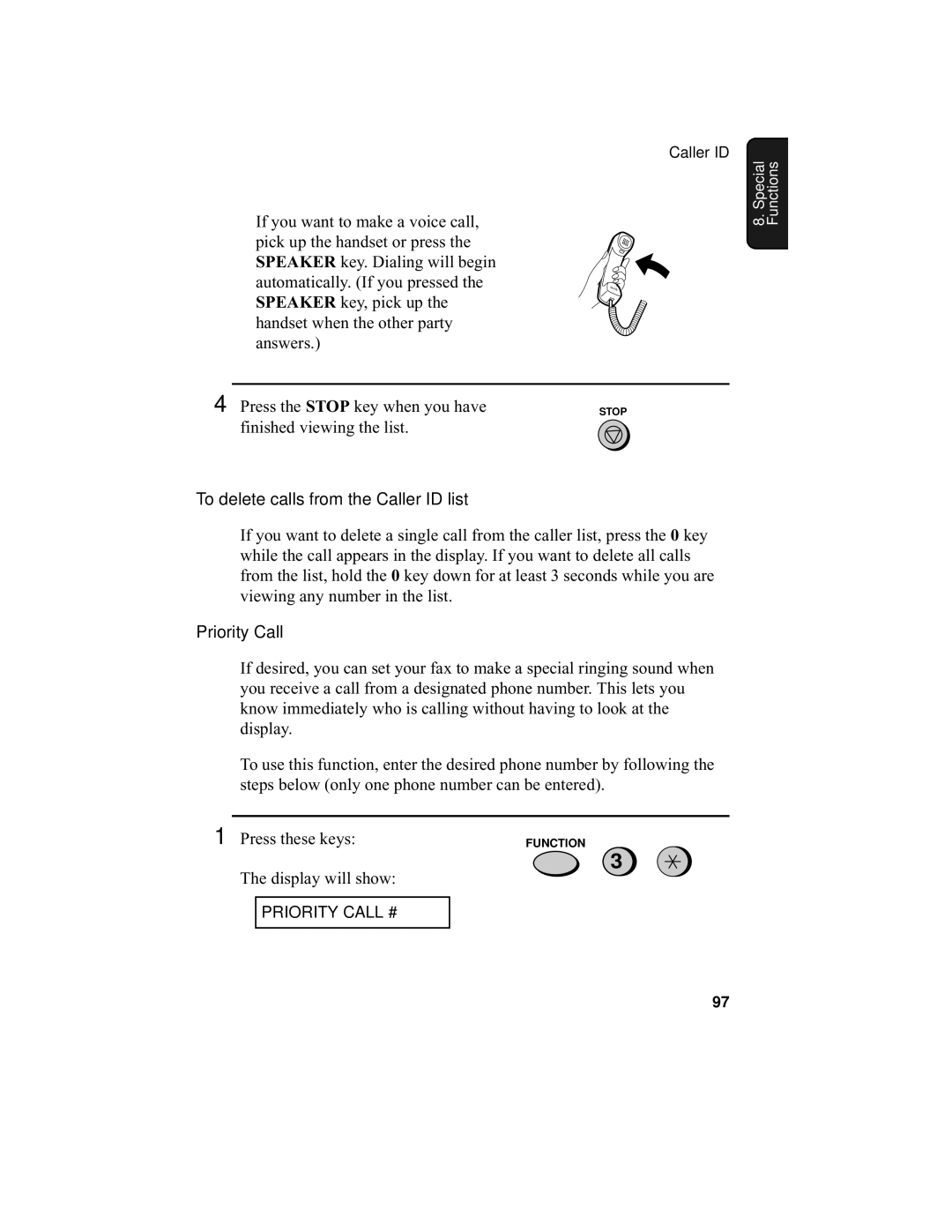 Sharp UX-355L operation manual To delete calls from the Caller ID list, Priority Call 