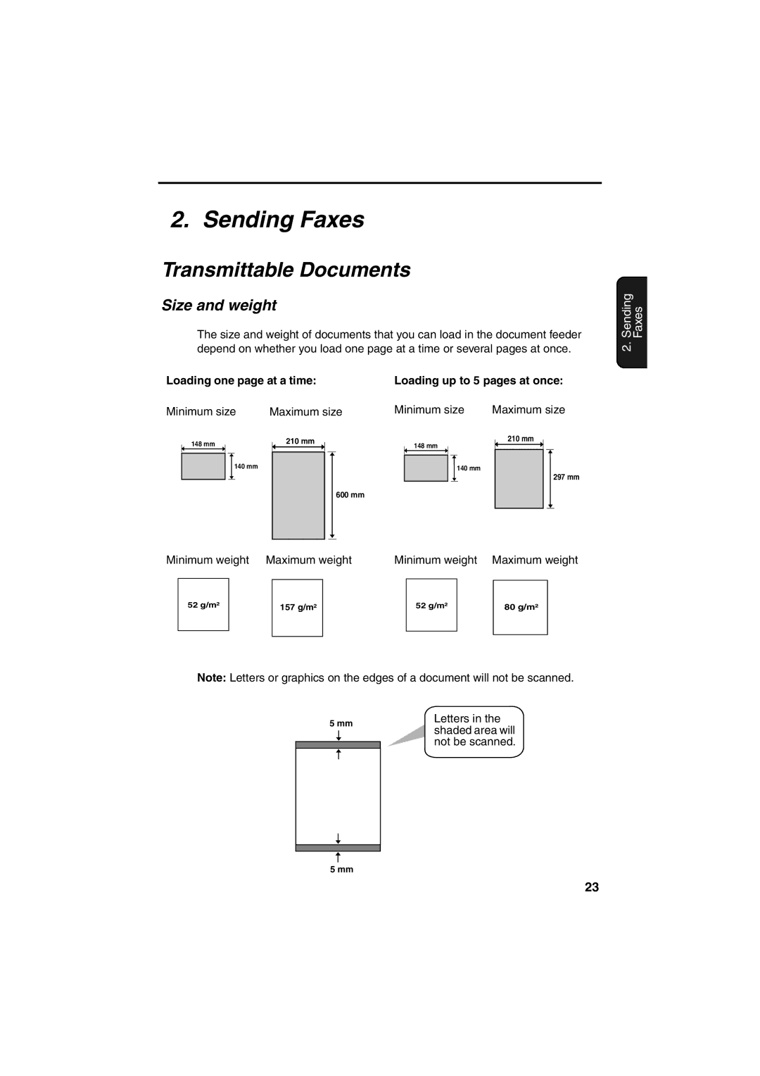 Sharp FO-11, UX-41, UX-61, UX-21, GQ-56, FO-51, FO-71 operation manual Sending Faxes, Transmittable Documents, Size and weight 