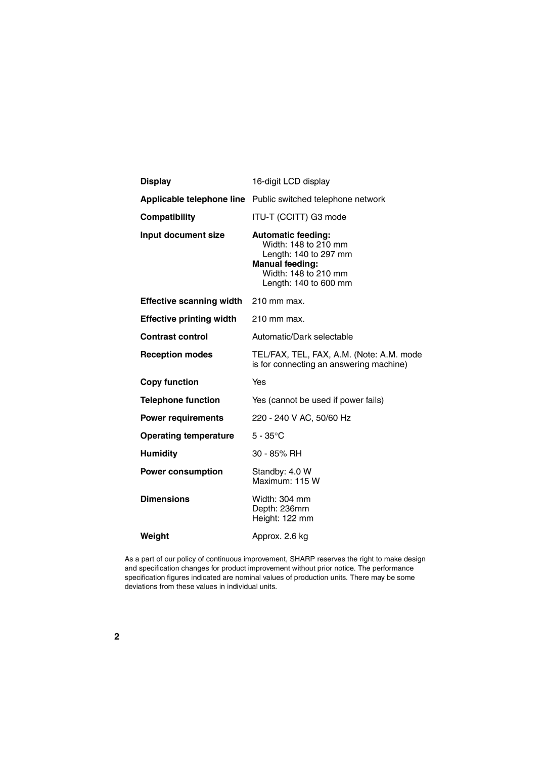 Sharp FO-11, UX-41, UX-61, UX-21, GQ-56, FO-51, FO-71 operation manual Weight, Applicable telephone line 