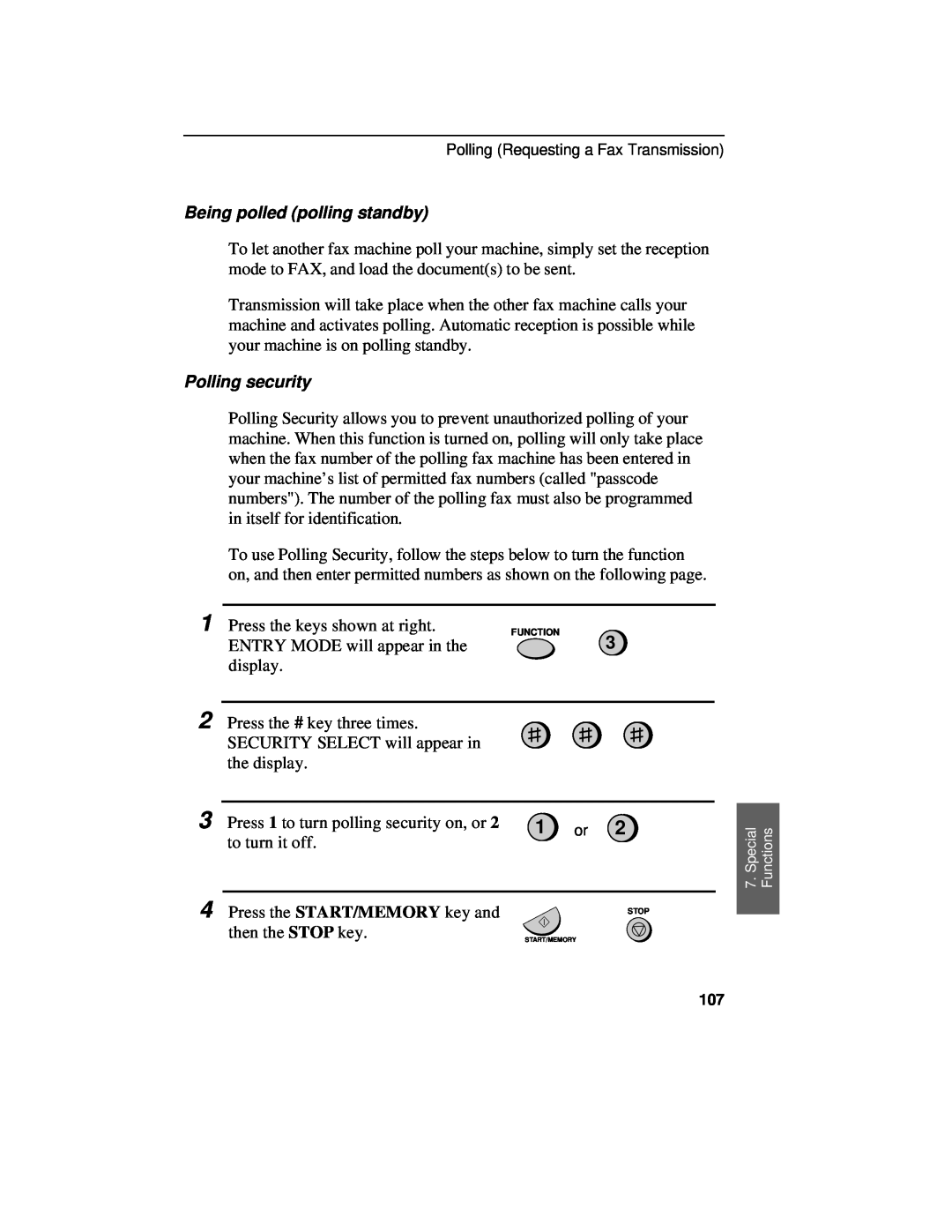 Sharp UX-460 operation manual 1 or, Being polled polling standby, Polling security 