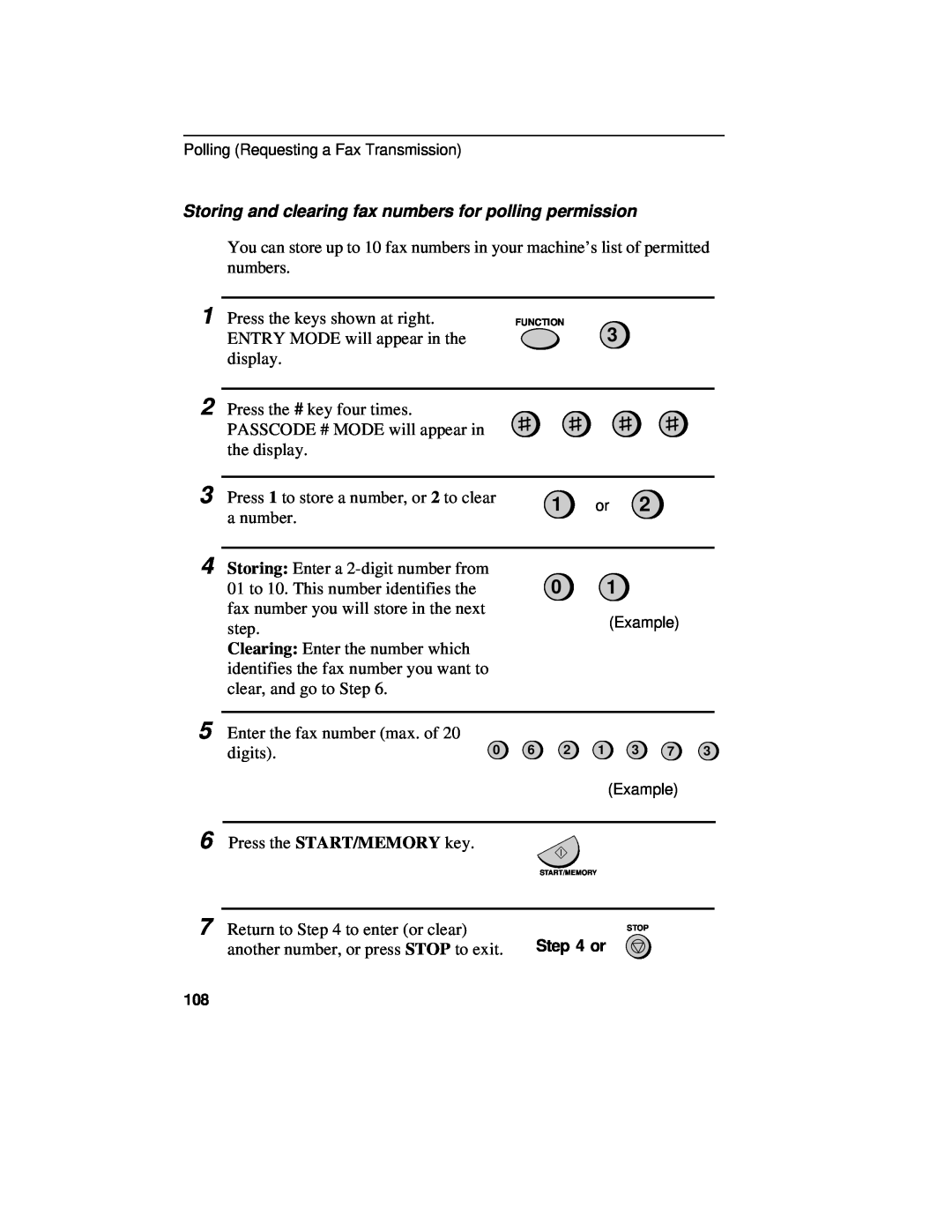 Sharp UX-460 operation manual Storing and clearing fax numbers for polling permission 