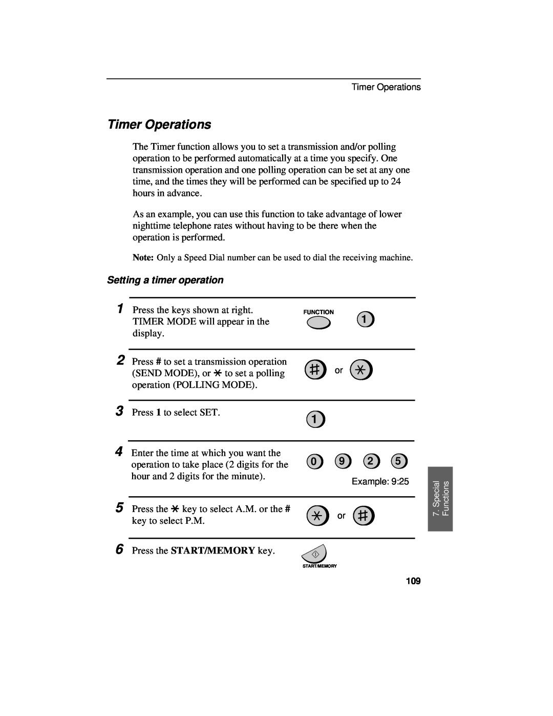 Sharp UX-460 operation manual Timer Operations, Setting a timer operation 