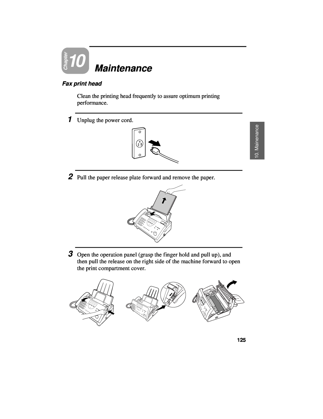 Sharp UX-460 operation manual Maintenance, Fax print head, Mainenance 