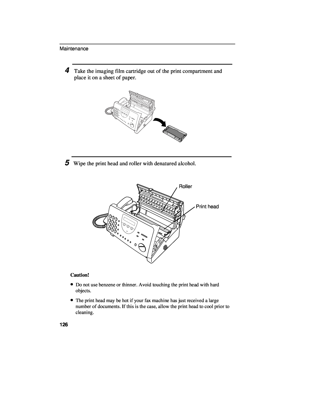 Sharp UX-460 operation manual Wipe the print head and roller with denatured alcohol, Maintenance, Roller Print head 