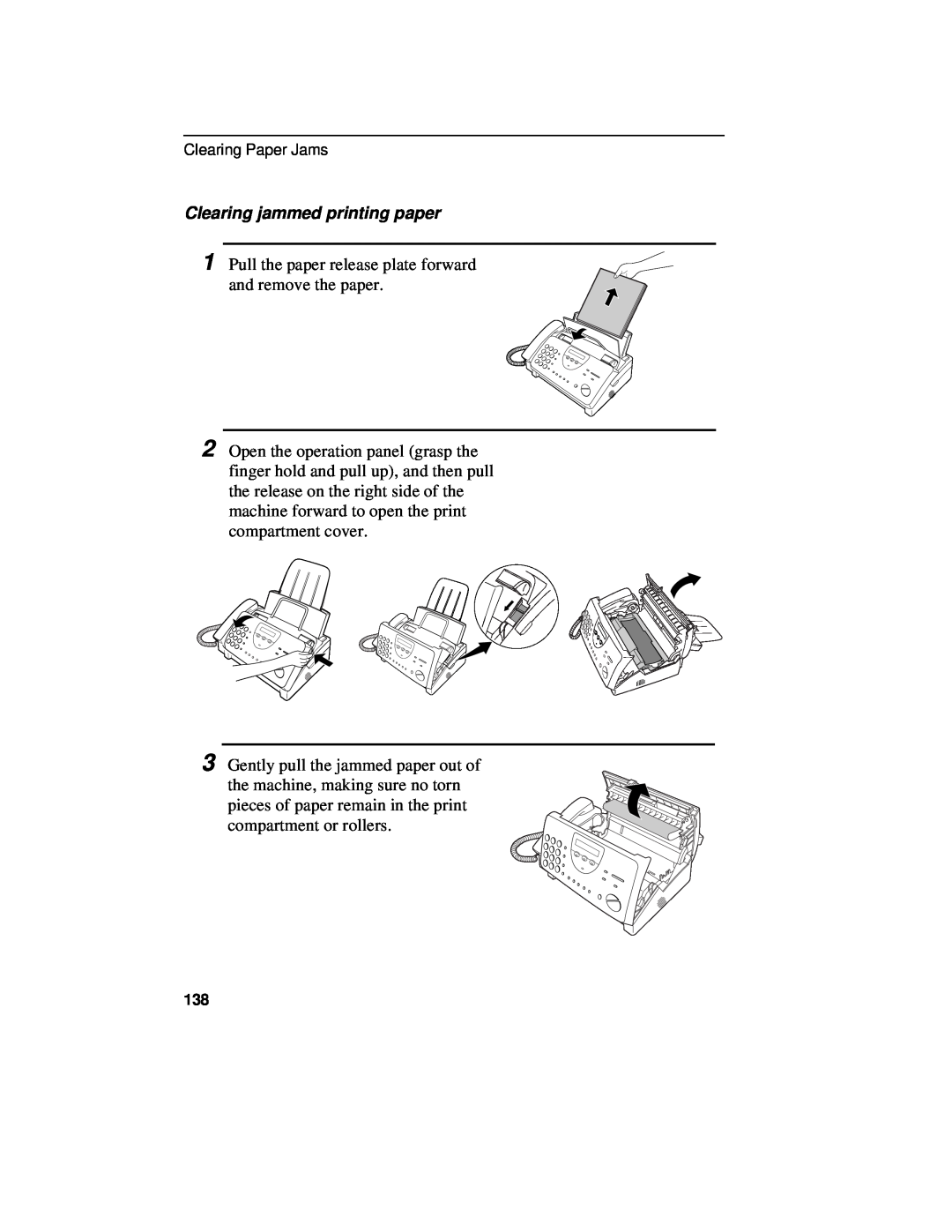 Sharp UX-460 operation manual Clearing jammed printing paper 