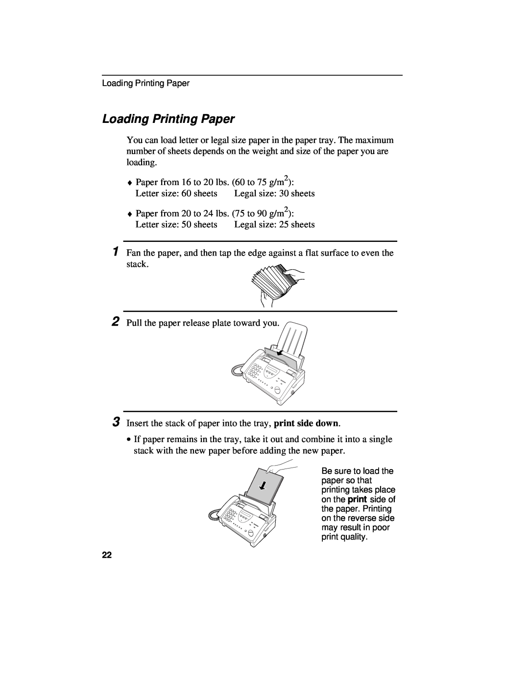 Sharp UX-460 operation manual Loading Printing Paper 
