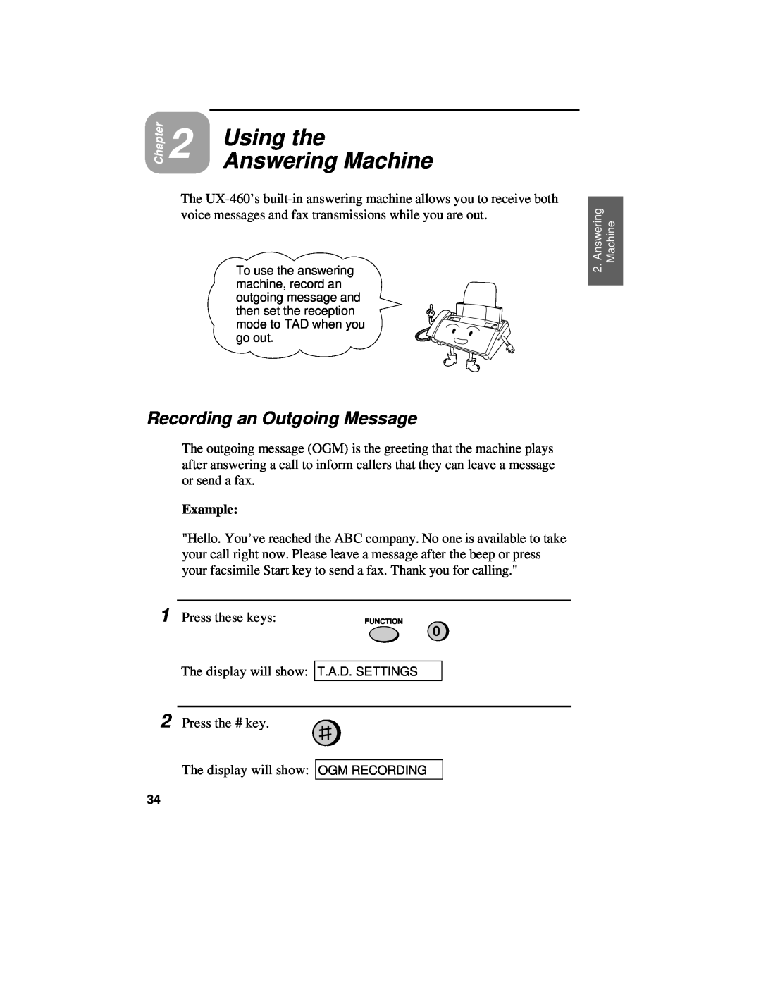 Sharp UX-460 operation manual Using the, Answering Machine, Recording an Outgoing Message 