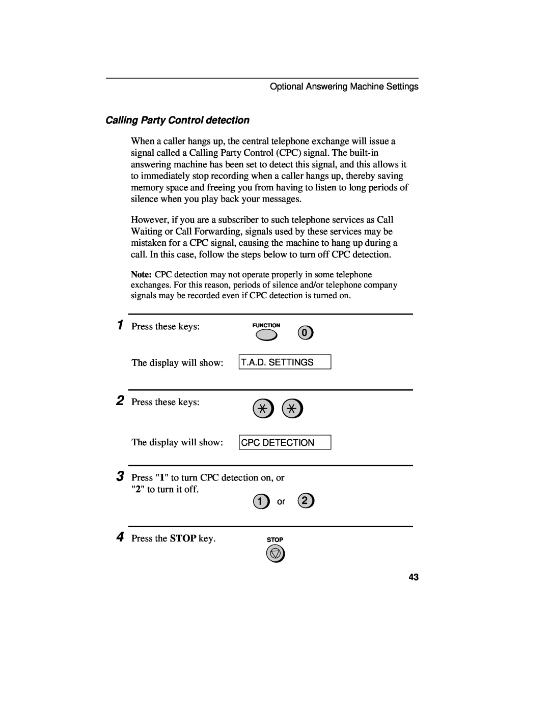 Sharp UX-460 operation manual 1 or, Calling Party Control detection 